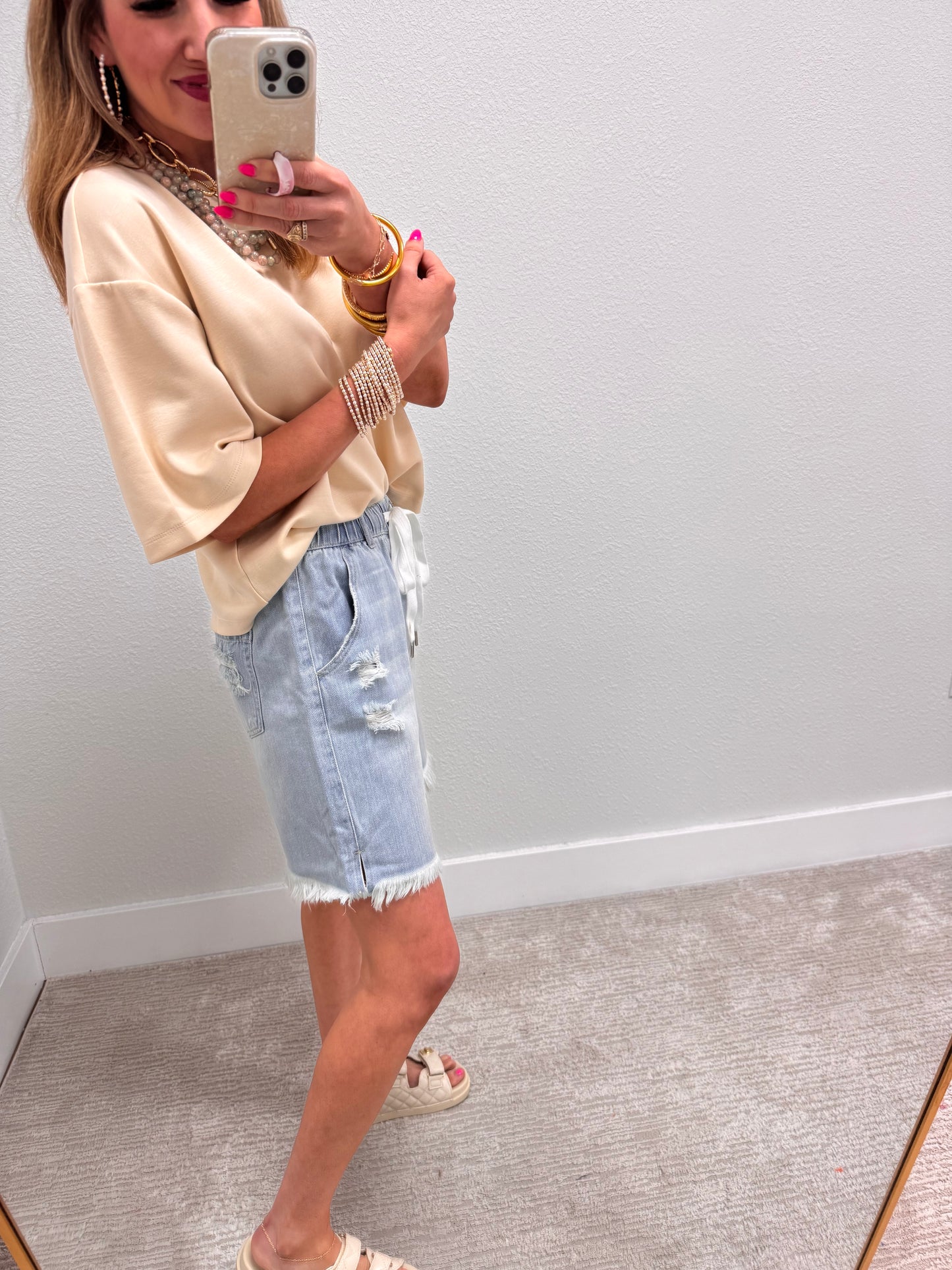Risen Drawstring Boyfriend Shorts