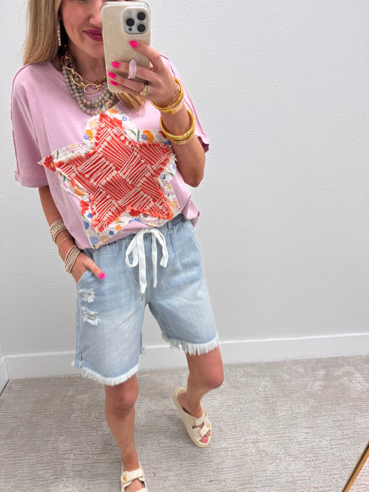 Risen Drawstring Boyfriend Shorts