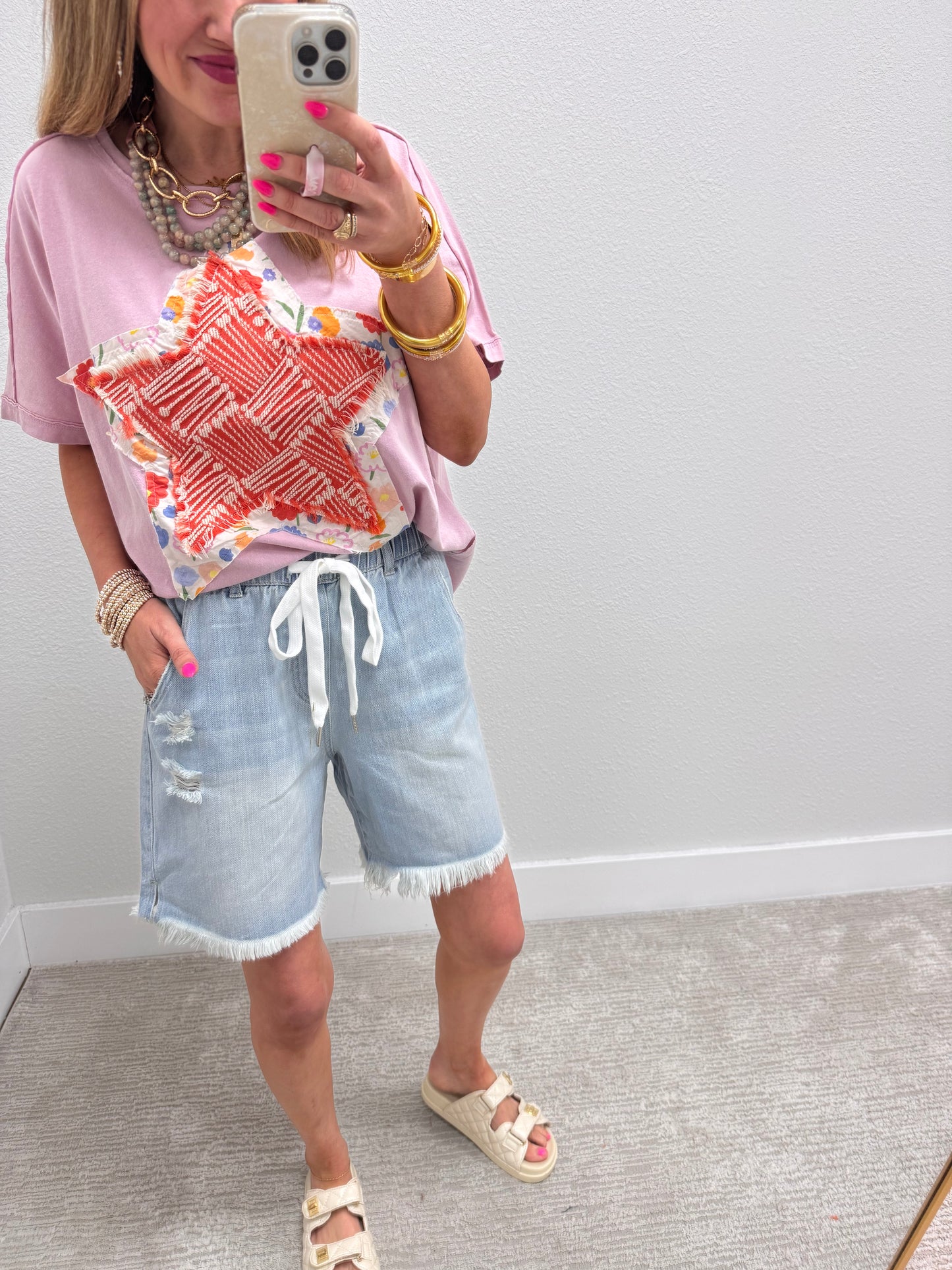 Risen Drawstring Boyfriend Shorts