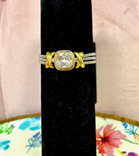 Silver and Gold Clear Stone Magnetic Bracelet