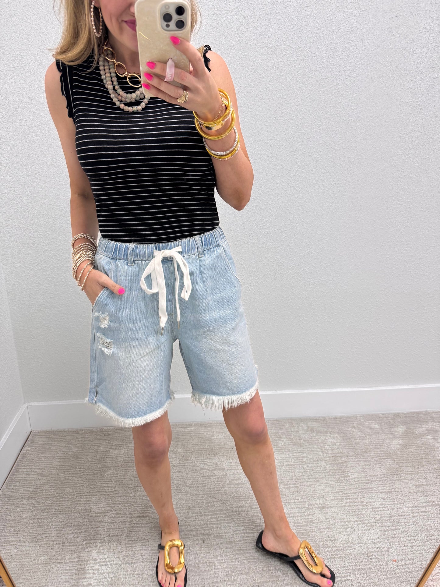 Risen Drawstring Boyfriend Shorts