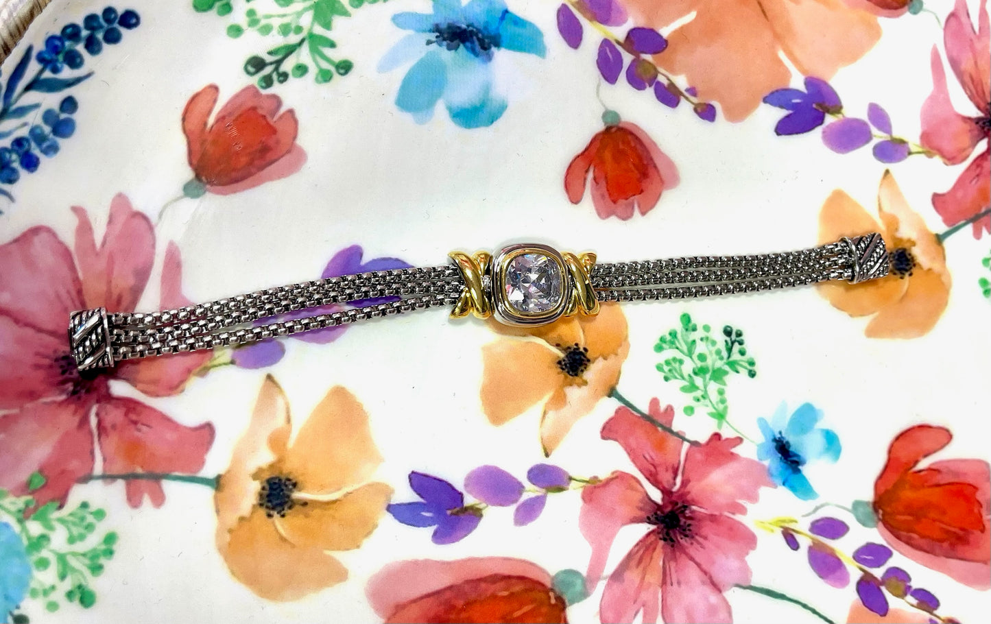 Silver and Gold Clear Stone Magnetic Bracelet