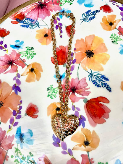 Gold Textured Heart Necklace