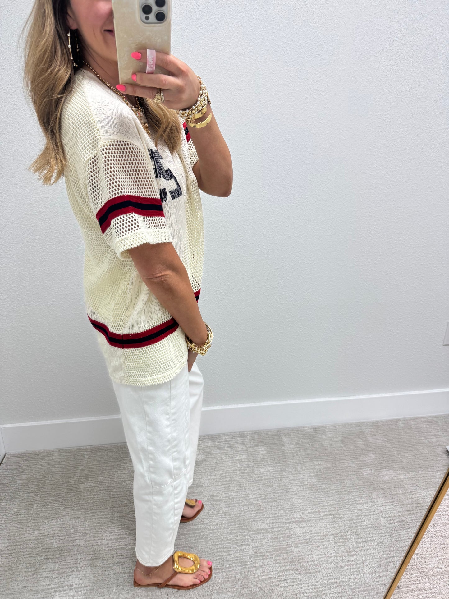 Cream Number Detail Short Sleeve