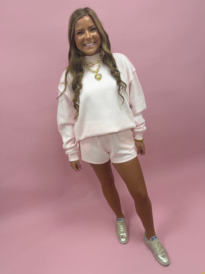 Pink Mock Neck Two Piece Short Set