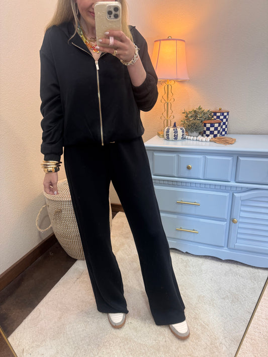 Black Scuba Gold Zip Two Piece Set