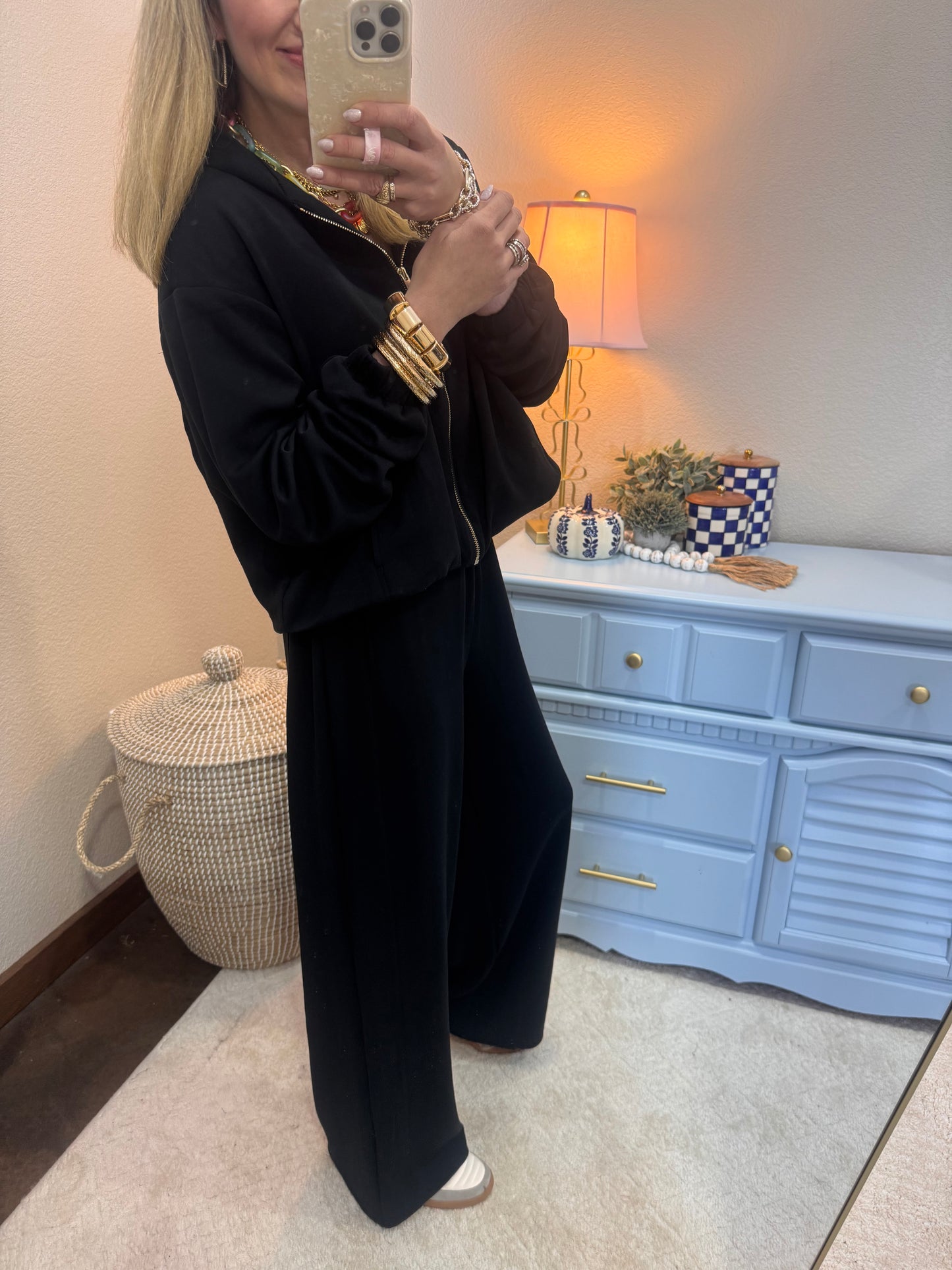 Black Scuba Gold Zip Two Piece Set
