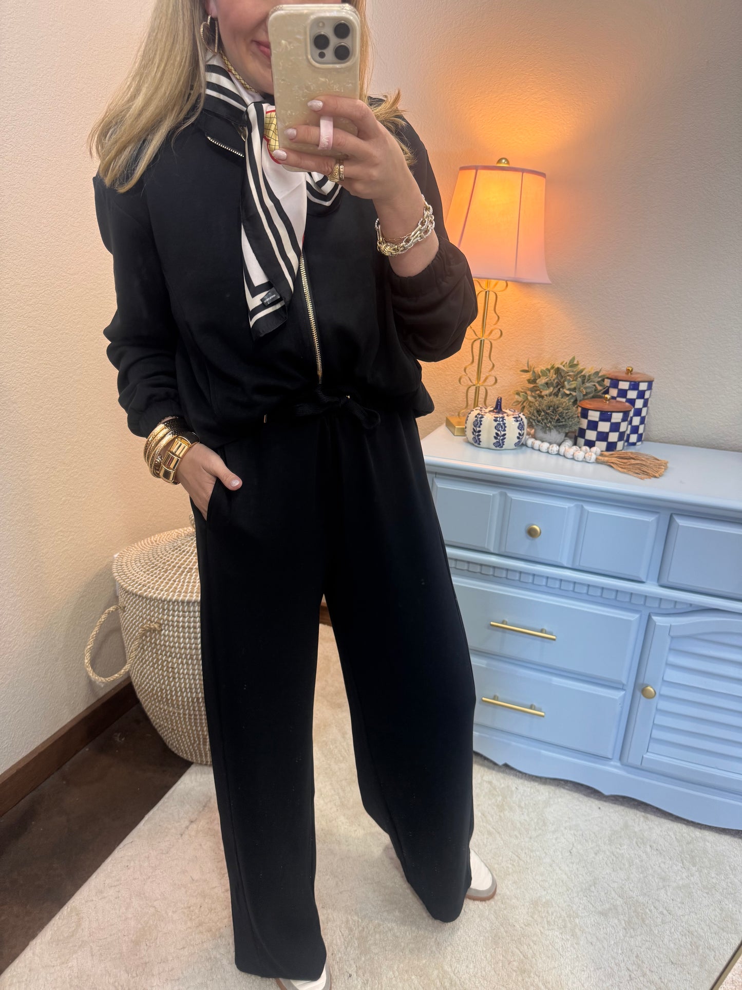 Black Scuba Gold Zip Two Piece Set