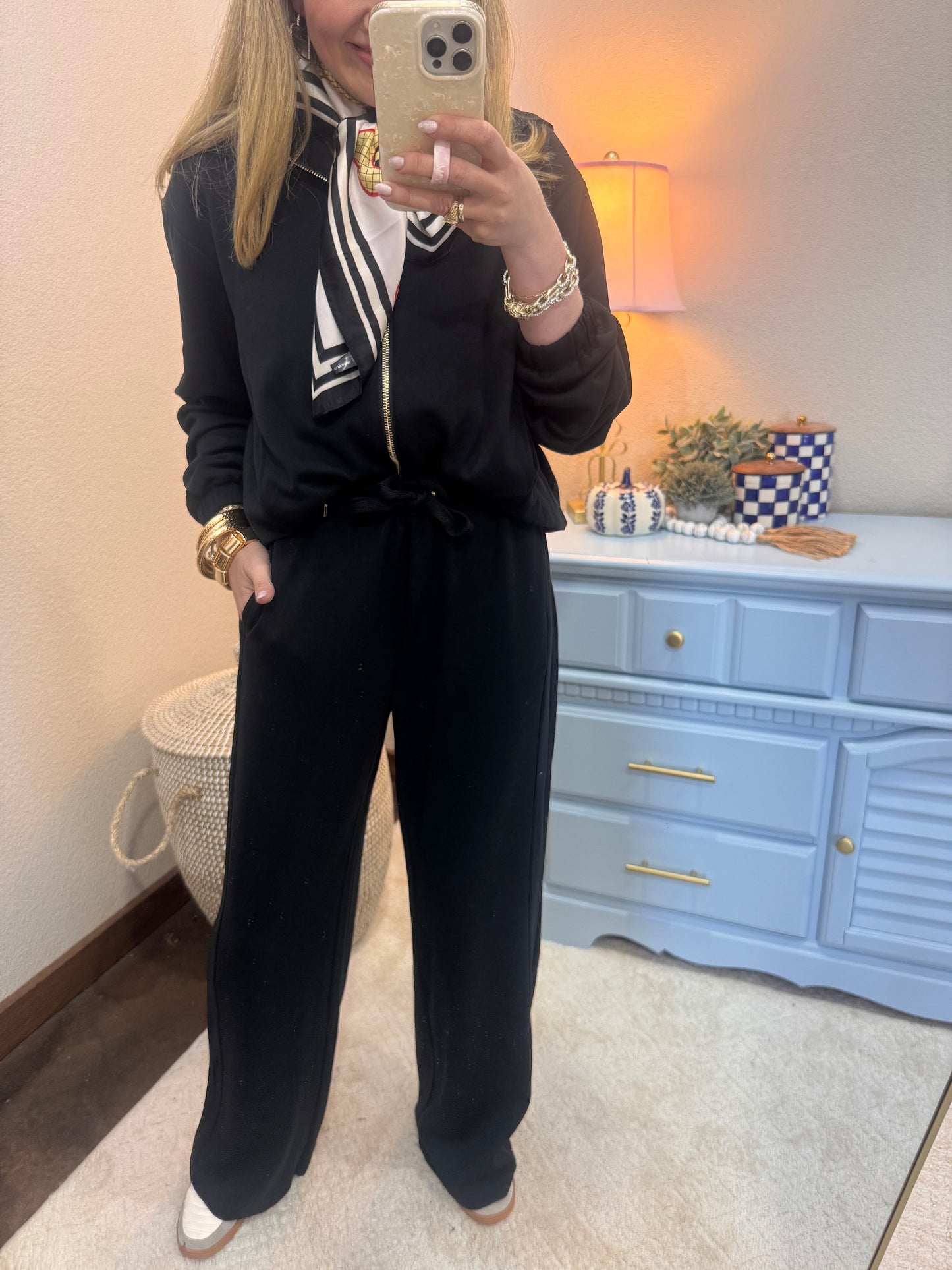 Black Scuba Gold Zip Two Piece Set