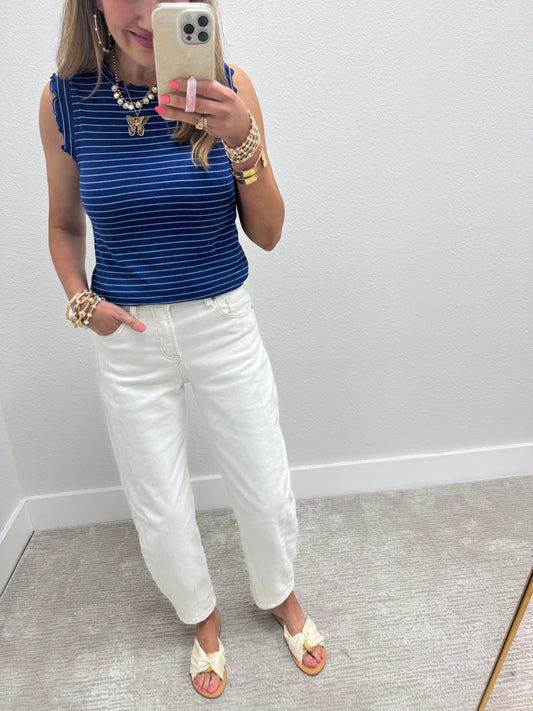 Risen Cream High Rise Barrel Jean