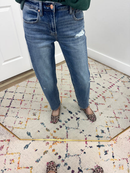 Risen High Rise Ankle Boyfriend Distressed Jeans FS