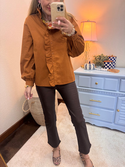 DAZE Brown Coated Kick Flare Jeans FS