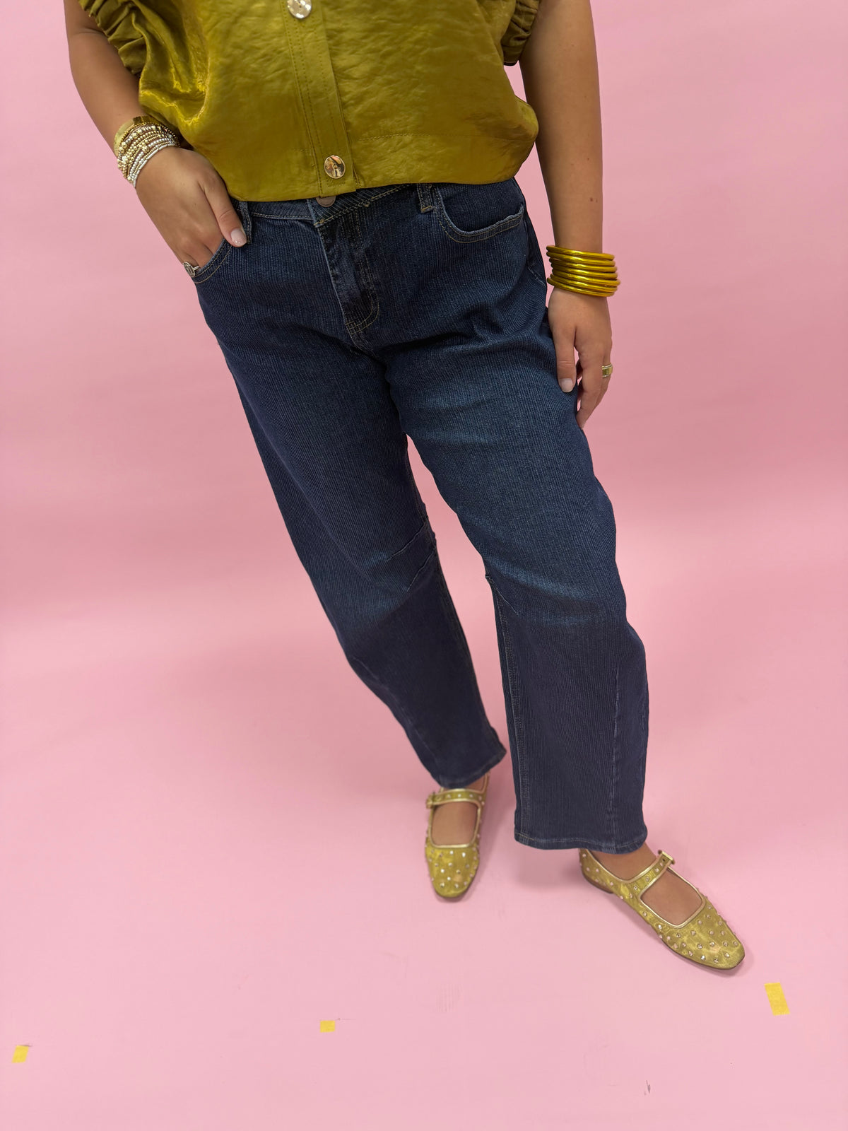 Risen Dark Slouchy Crop Barrel Textured Jeans