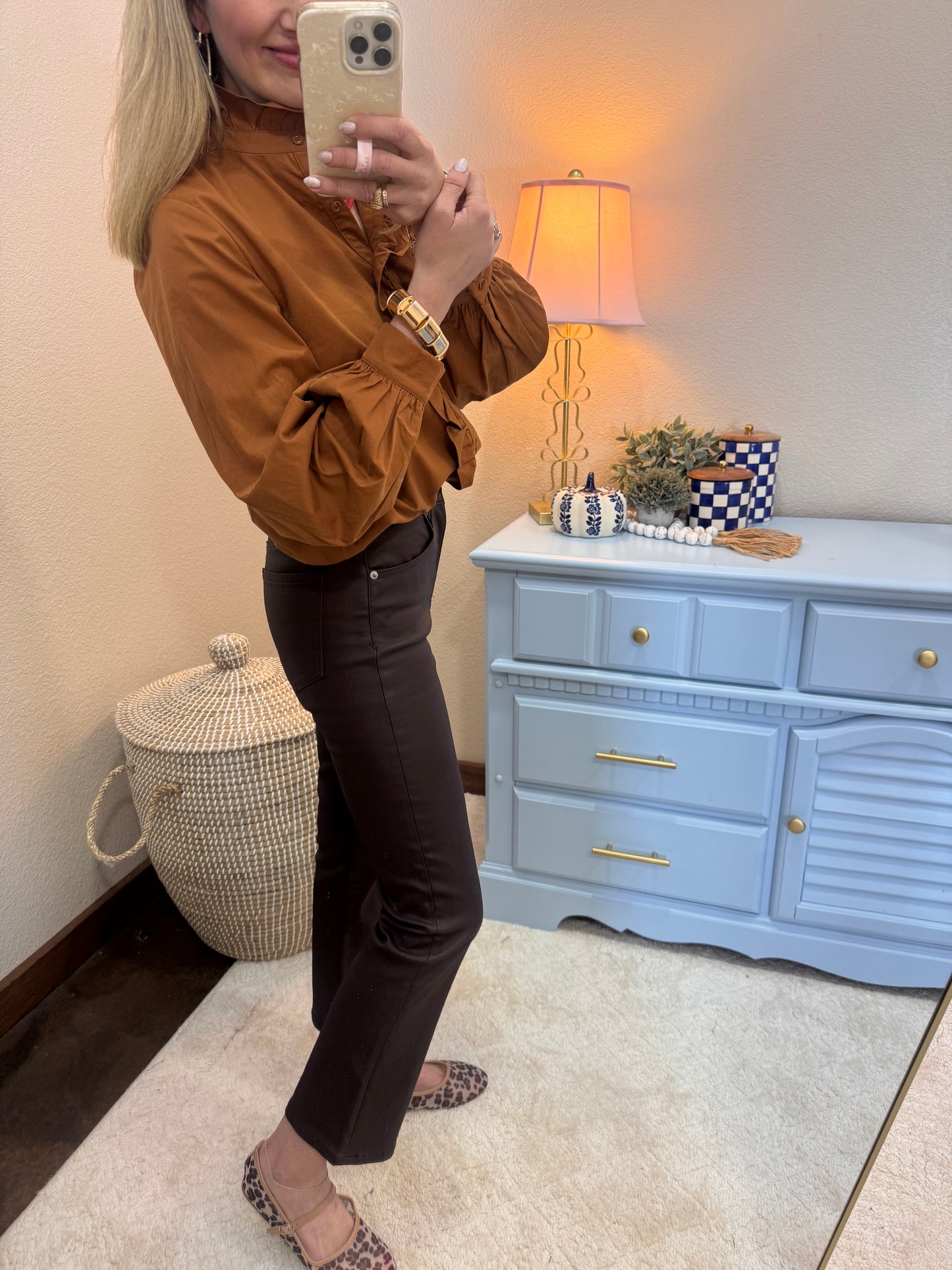 DAZE Brown Coated Kick Flare Jeans