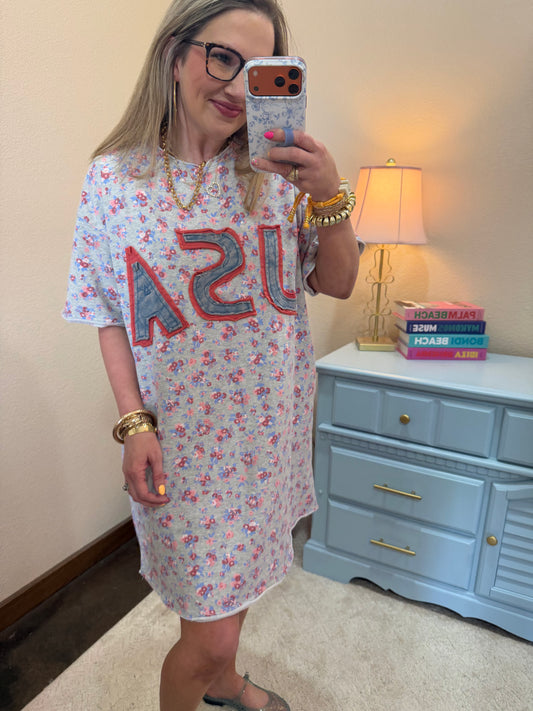 Heather Gray USA Flower Printed Dress