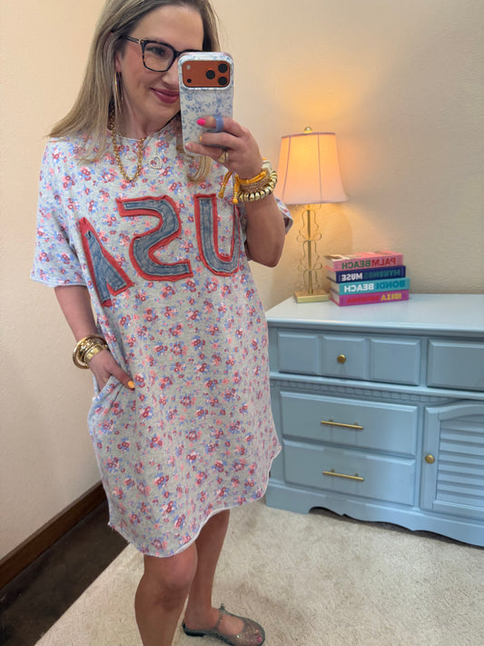 Heather Gray USA Flower Printed Dress