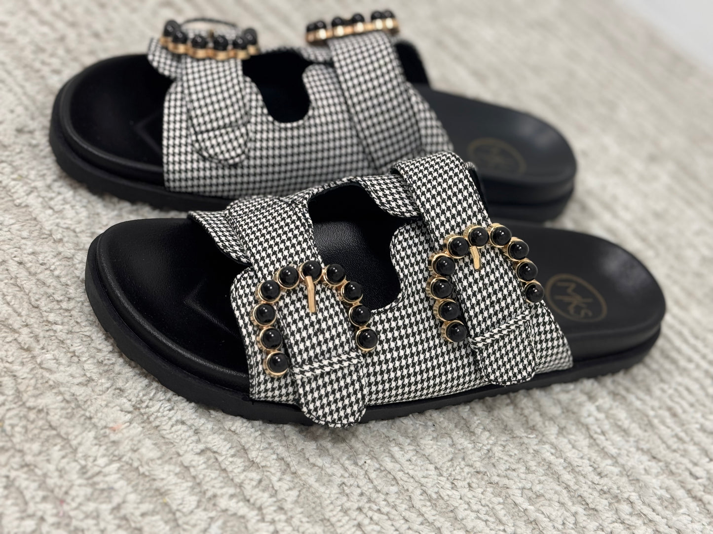 Black and White Gingham Buckle Kelly Sandal FS
