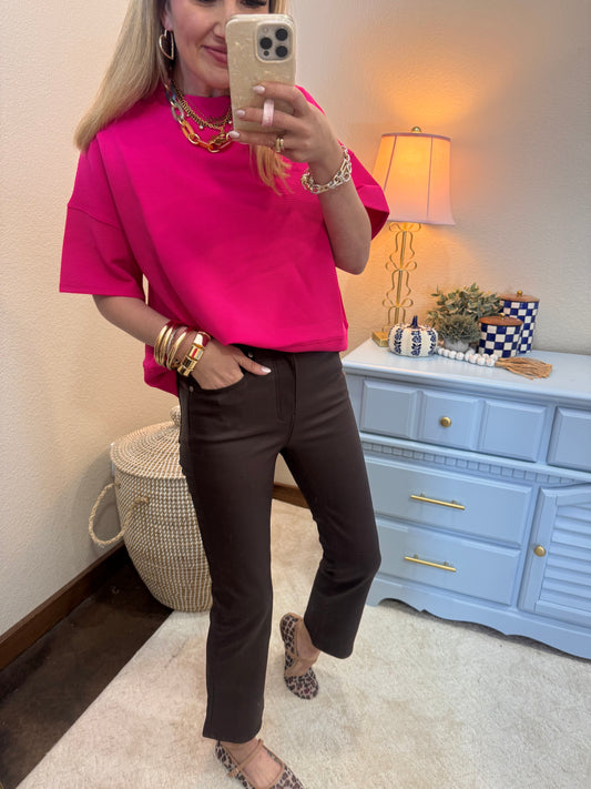 Pink Ribbed Band Bottom Half Sleeve Top