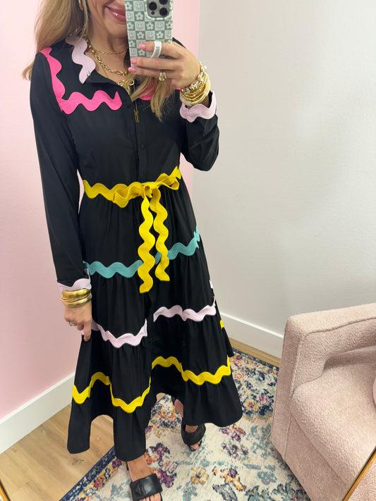 Black Colorful Ric Rac Maxi Dress FS