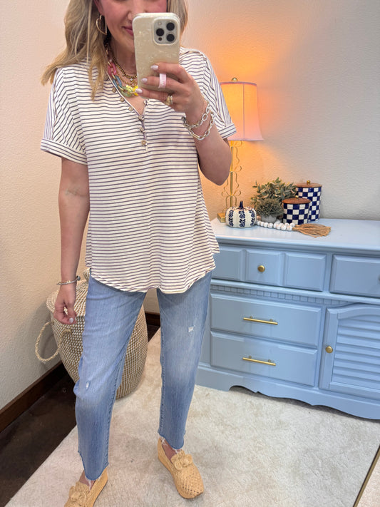 Lavender & Cream Striped Casual Knit Top