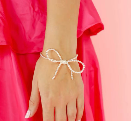 Bow Bead Bracelet with Pearl (silver and gold)