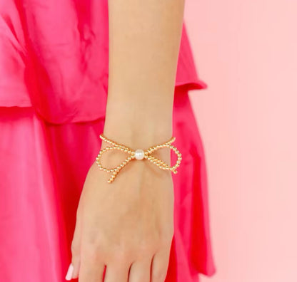 Bow Bead Bracelet with Pearl (silver and gold)