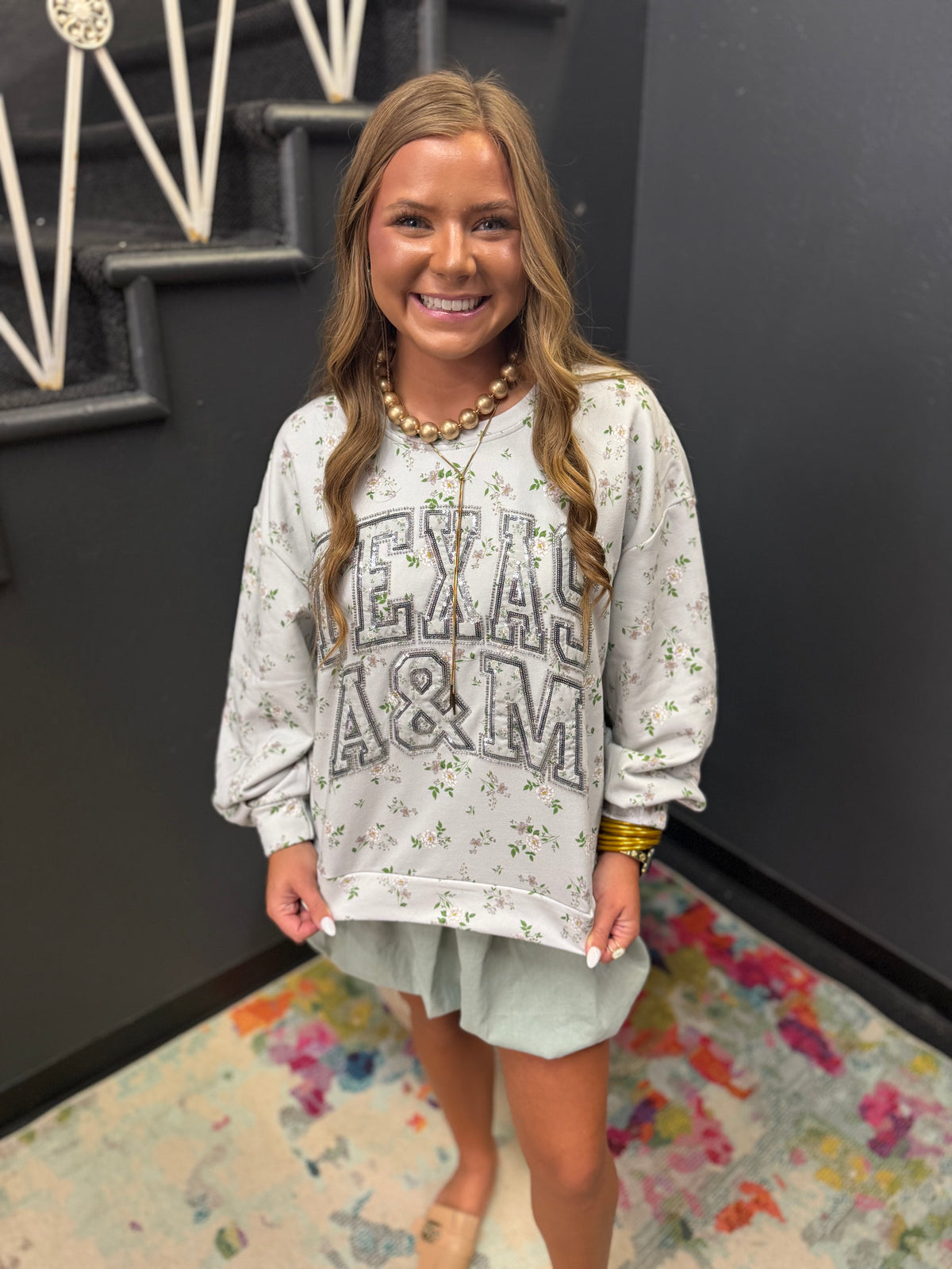 Queen of Sparkles Licensed Texas A&M Floral Sweatshirt
