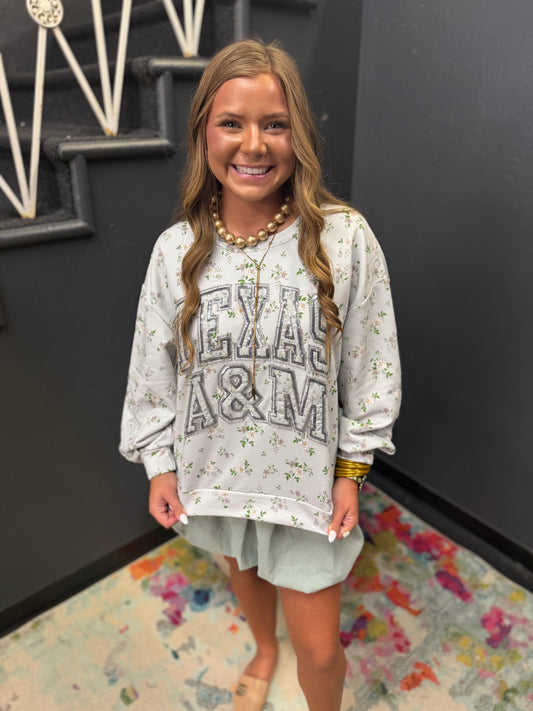 Queen of Sparkles Licensed Texas A&M Floral Sweatshirt