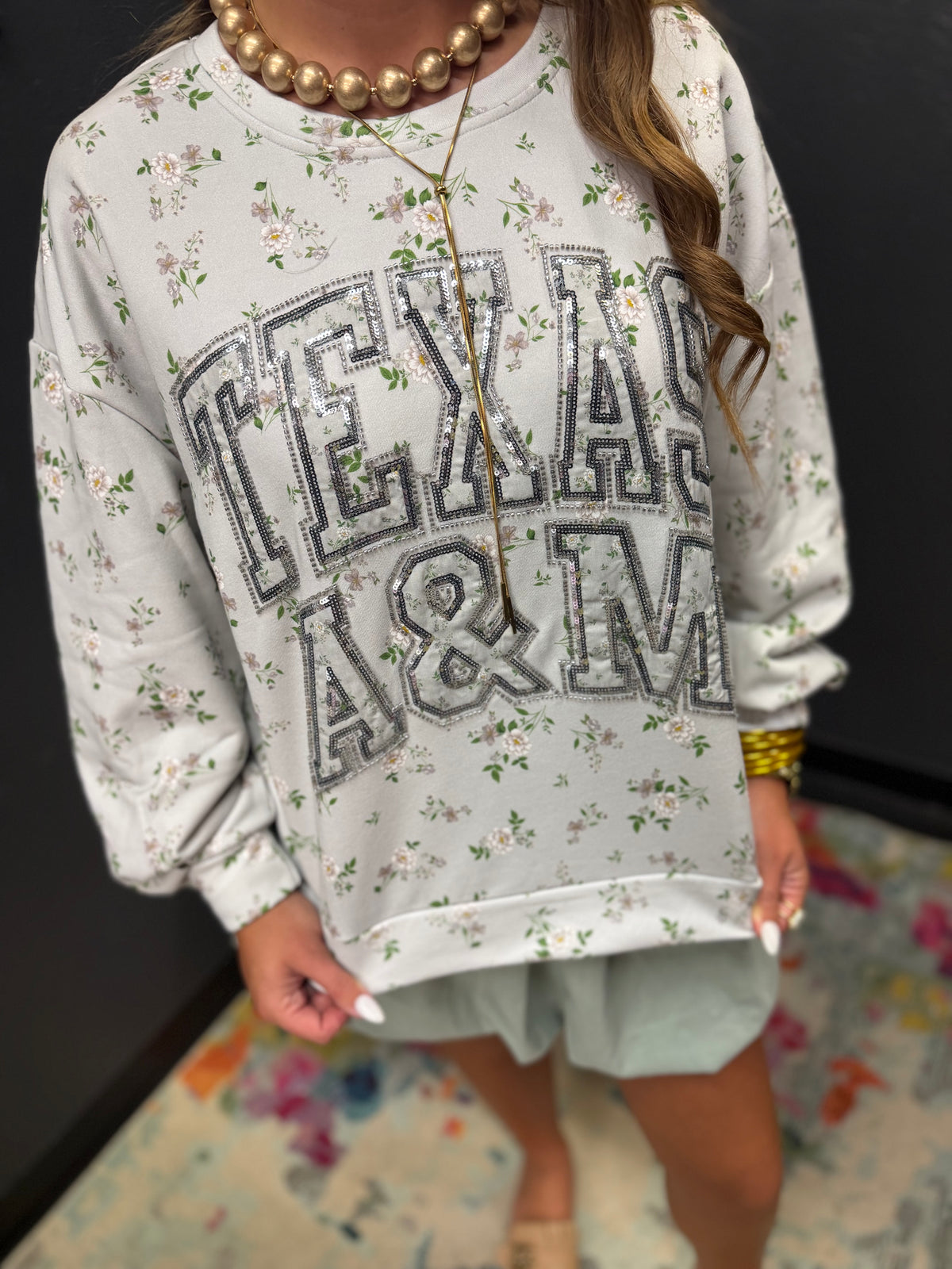 Queen of Sparkles Licensed Texas A&M Floral Sweatshirt