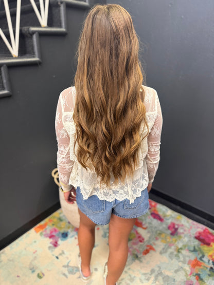 Cream Tiered Lace Long Sleeve Top
