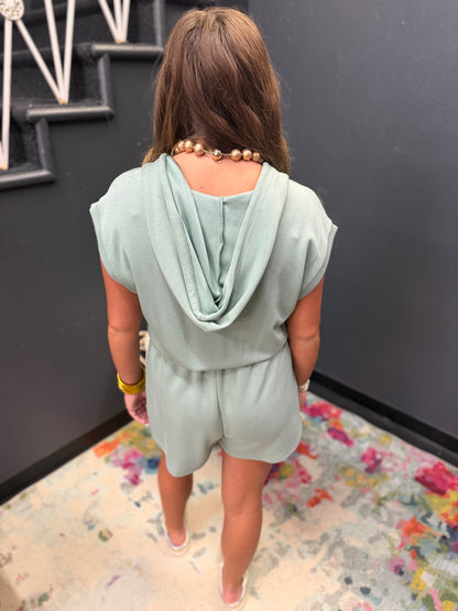 Sage Scuba Hooded Zip Romper