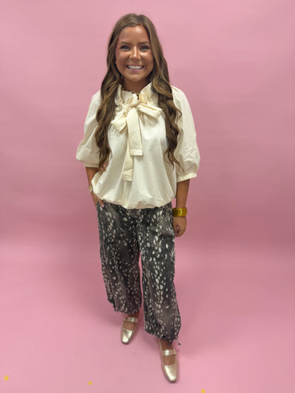 Cream Tie Neck Blouse