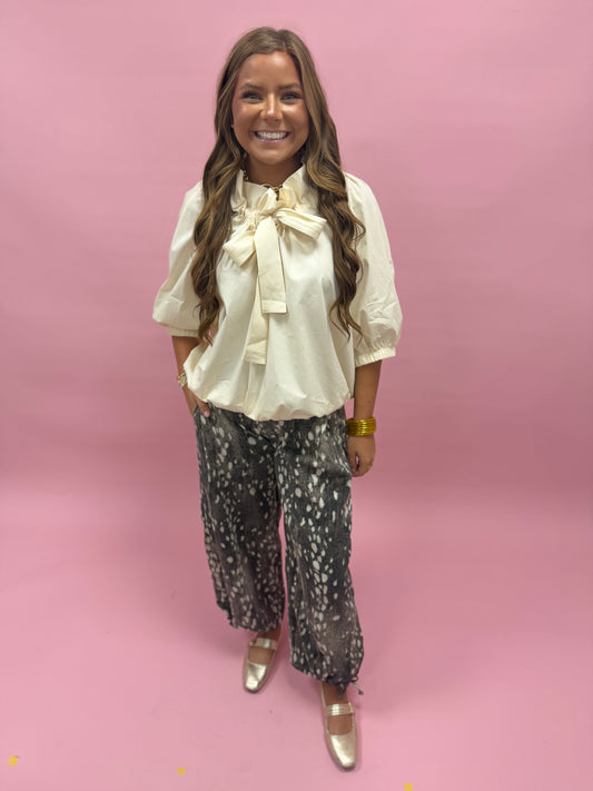 Cream Tie Neck Blouse
