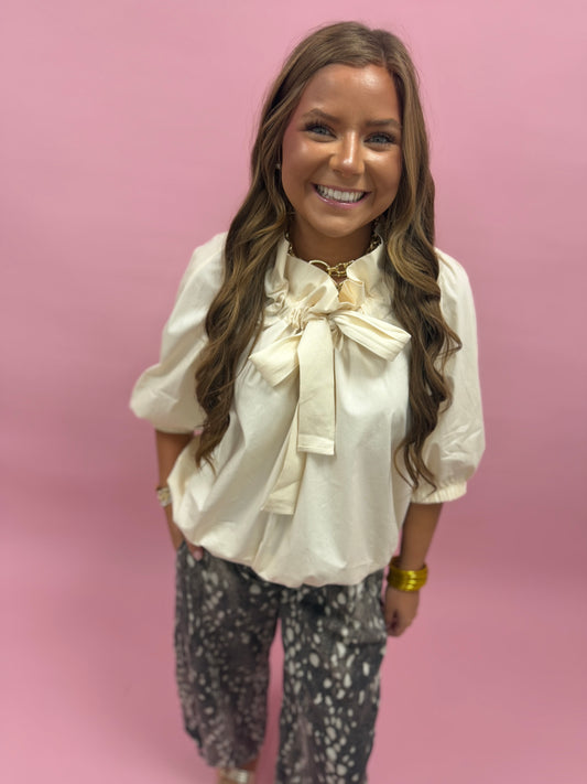 Cream Tie Neck Blouse