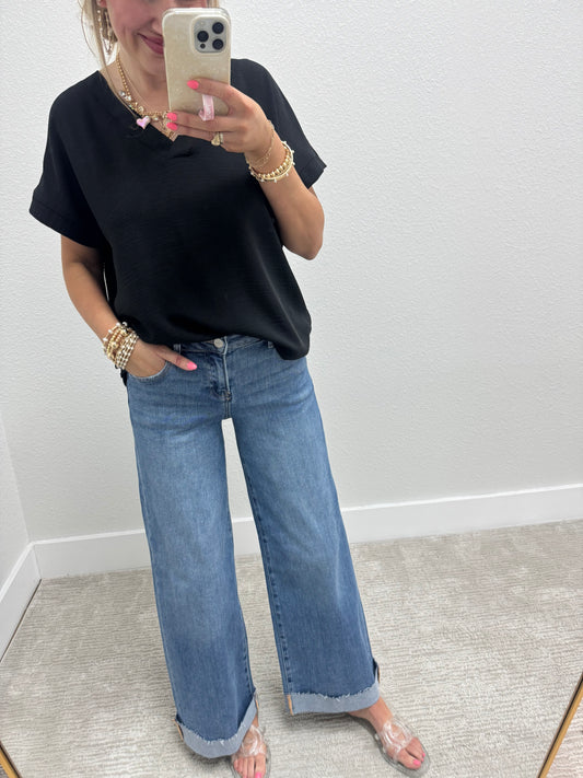 Risen Mid Rise Ankle Cuff Jeans