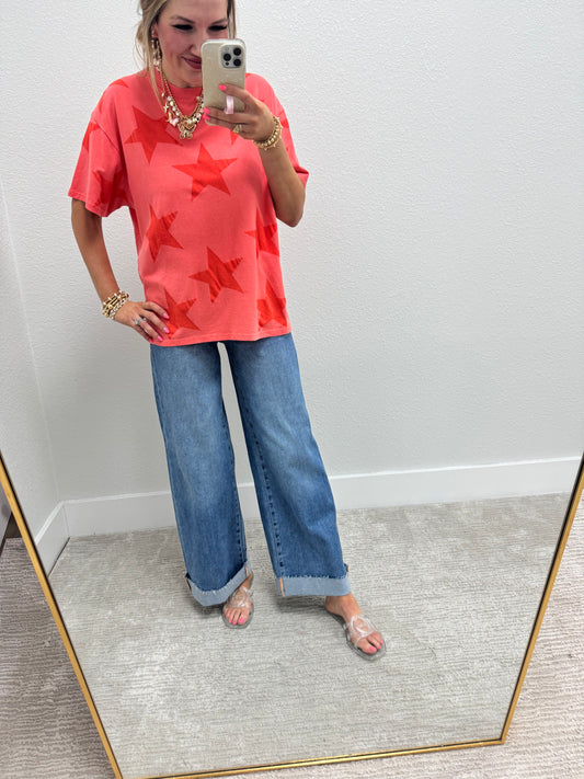 Coral Star Printed Top