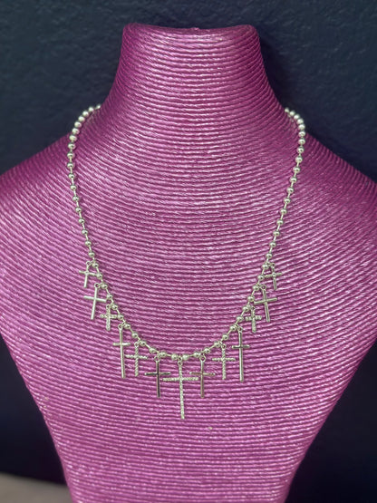 Multi Cross Ball Chain Necklace (silver and gold)