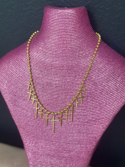 Multi Cross Ball Chain Necklace (silver and gold)