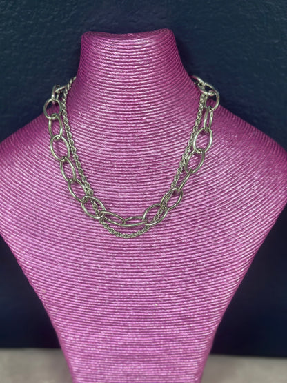 Silver Double Chain Large Link Necklace FS