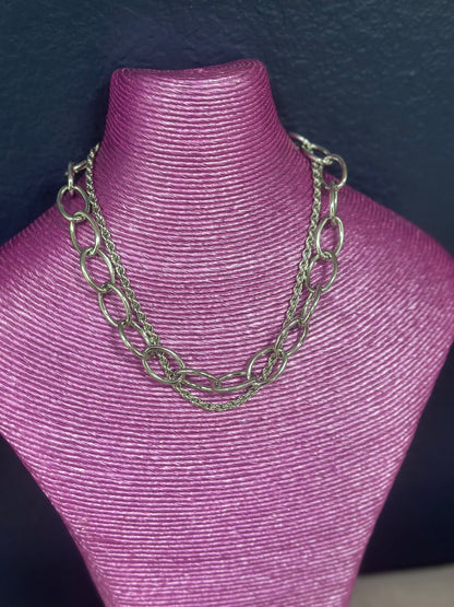 Silver Double Chain Large Link Necklace FS