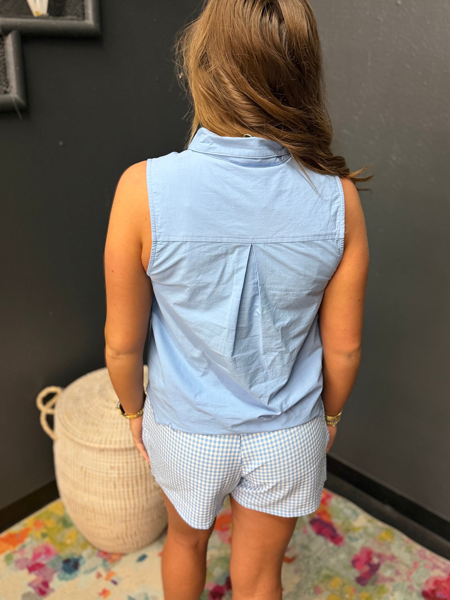 Blue Eyelet Detailed Tie Top