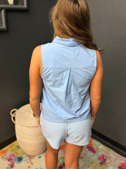 Blue Eyelet Detailed Tie Top