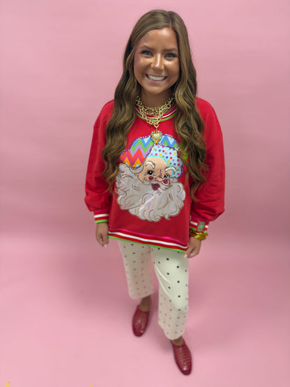 Queen of Sparkles Red Multi Hat Metallic Santa Sweatshirt