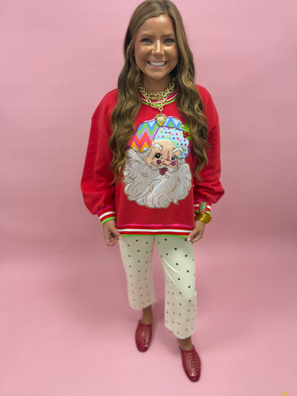 Queen of Sparkles Red Multi Hat Metallic Santa Sweatshirt