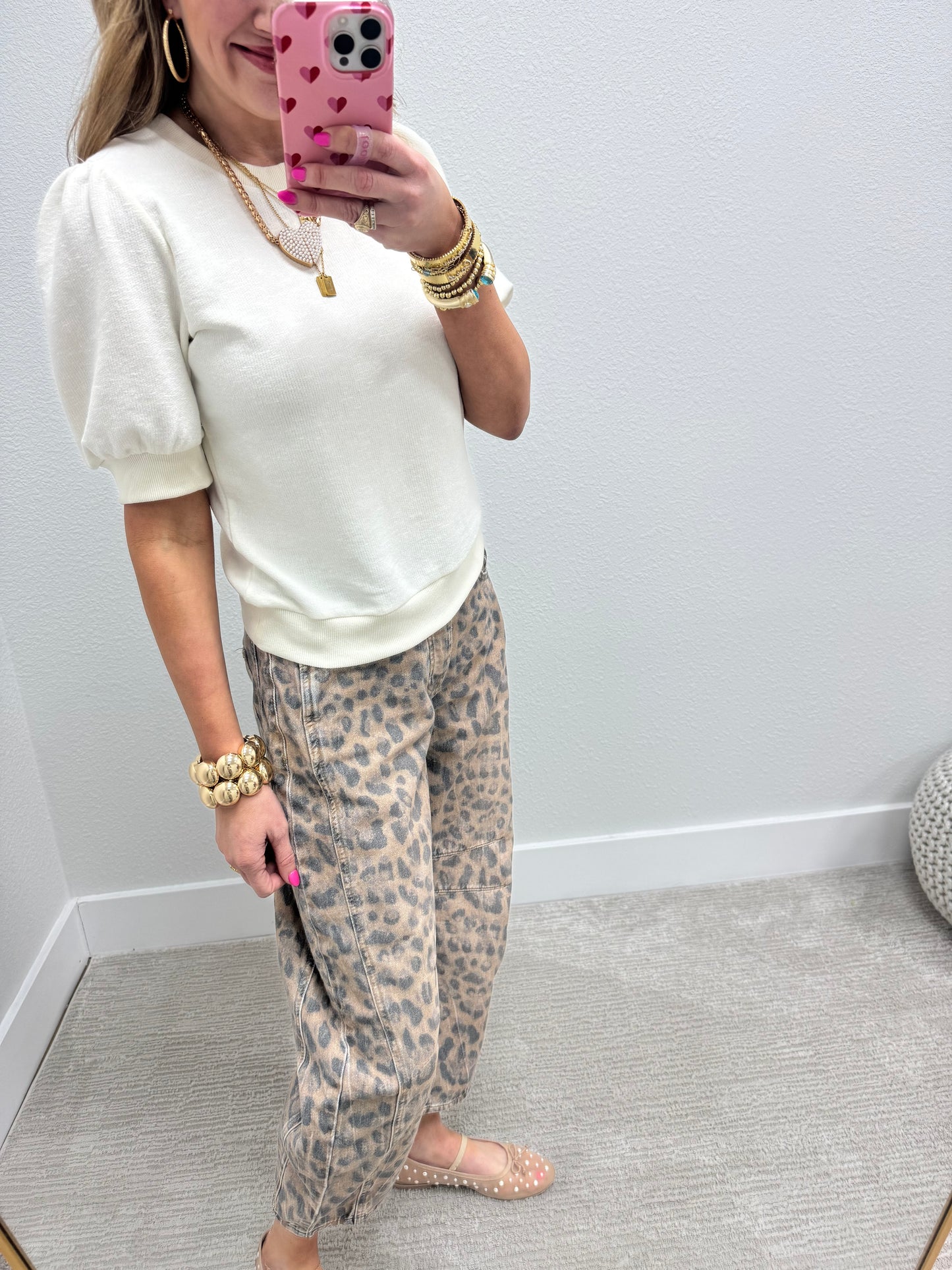 Cream French Terry Puff Sleeve