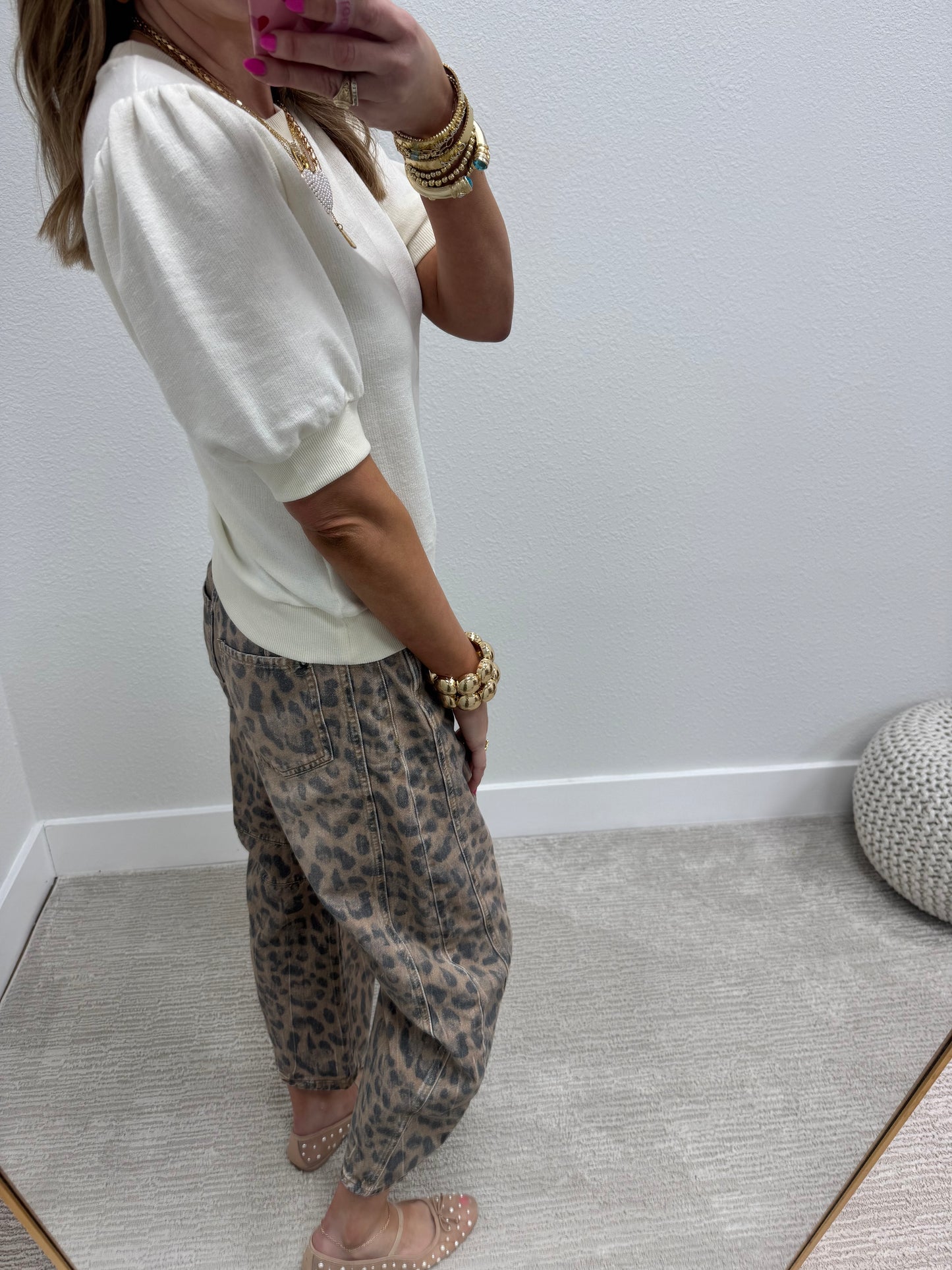 Cream French Terry Puff Sleeve