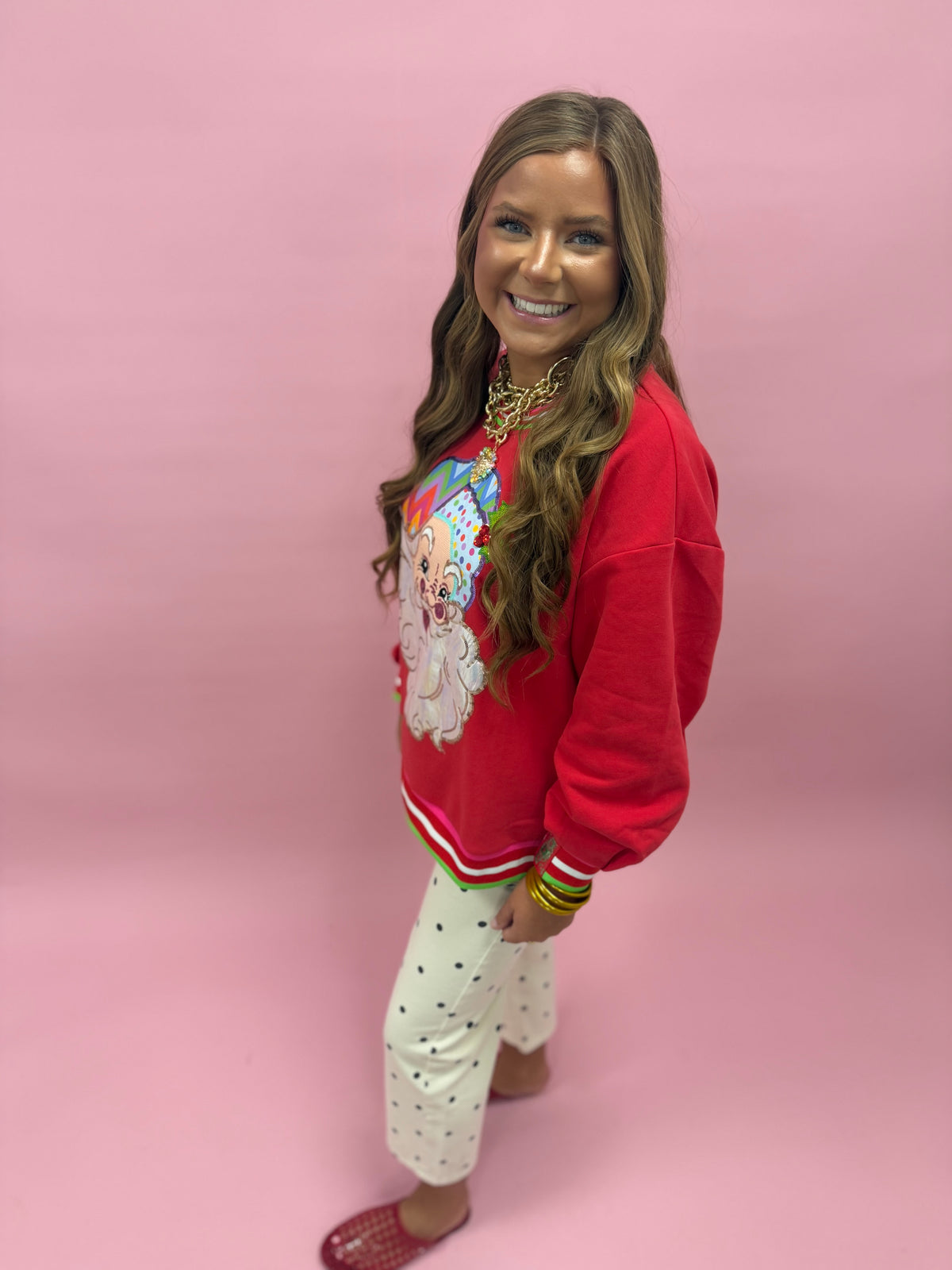 Queen of Sparkles Red Multi Hat Metallic Santa Sweatshirt