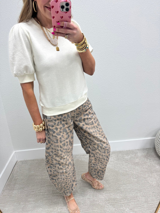 Cream French Terry Puff Sleeve