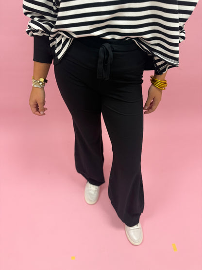 Black Cotton Foldover Yoga Pants