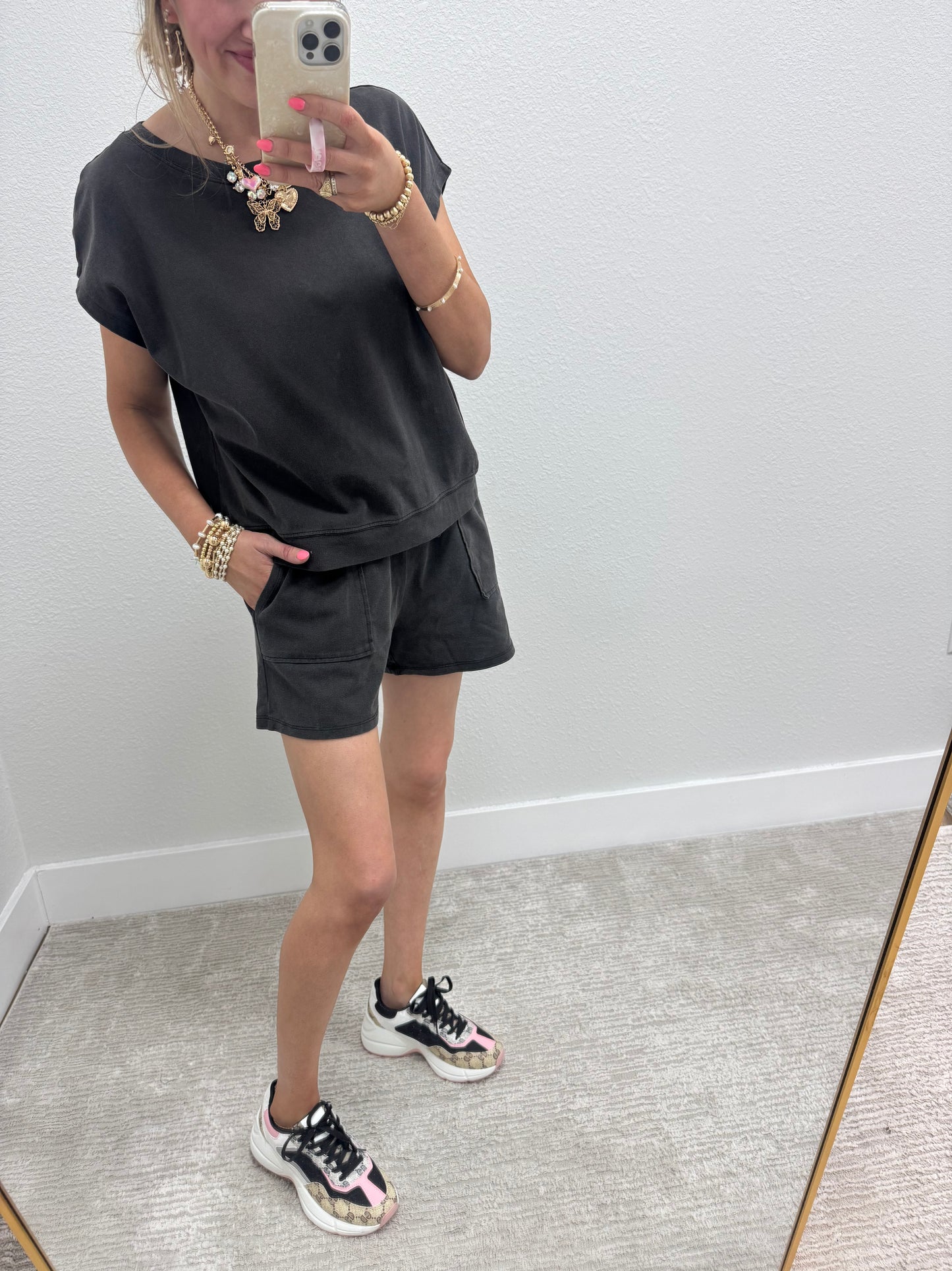 Black Gray Two Piece Short Set